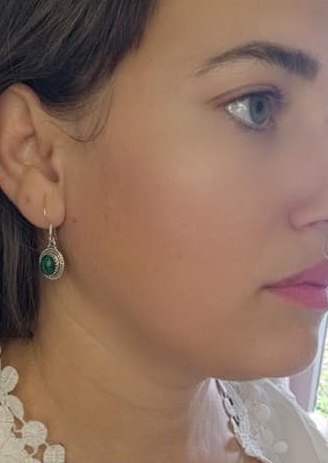 BOUCLE D'OREILLE EN ARGENT 925 & MALACHITE