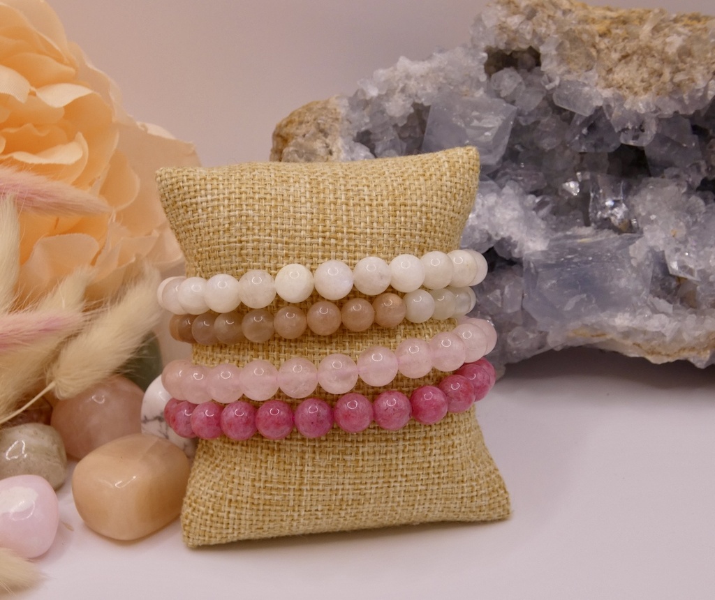 BRACELET BOULE 08MM PIERRE DE LUNE MULTICOLORE AA (TRIE)