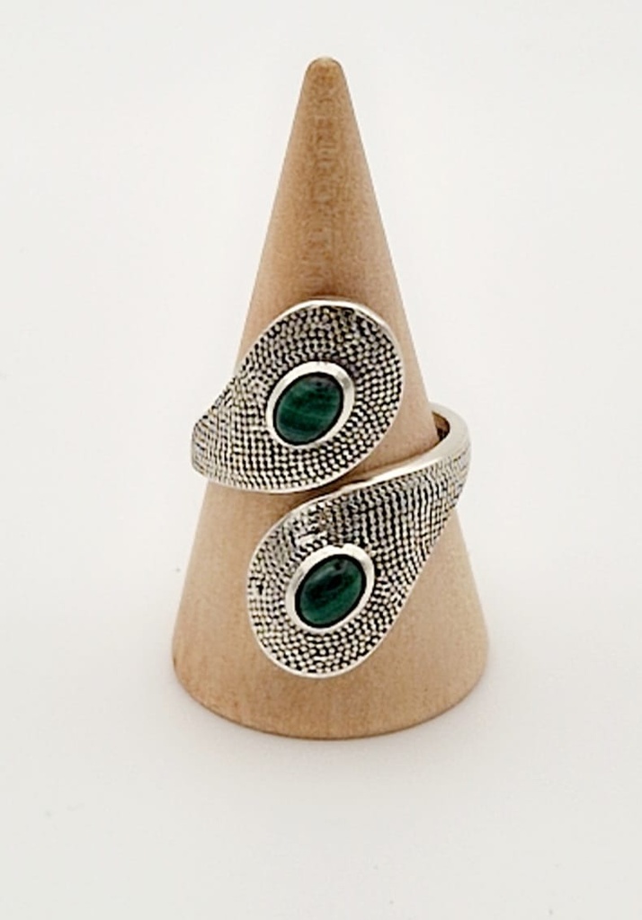 BAGUE ARGENT 925 / MALACHITE AA REGLABLE