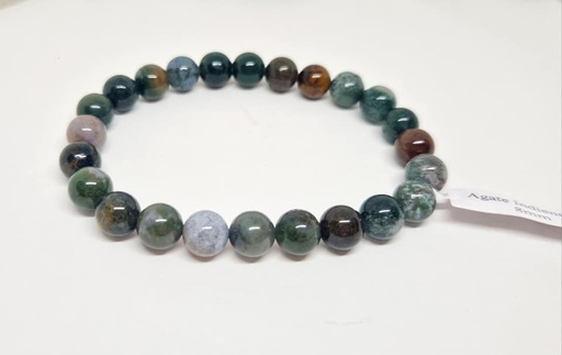 [BR-1105] BRACELET AGATE INDIENNE A BOULE 8 MM