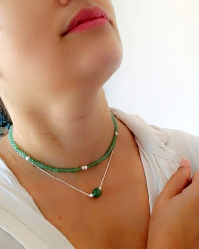 [CO-9102] COLLIER ARGENT 925 ET AVENTURINE